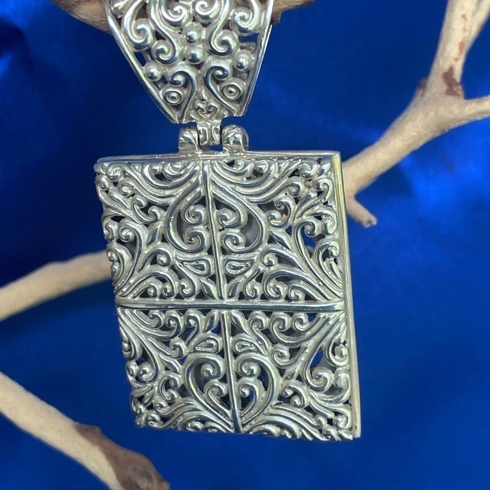 NEW Sterling silver LARGE 58 MM Open scrollwork motif rectangle pendant